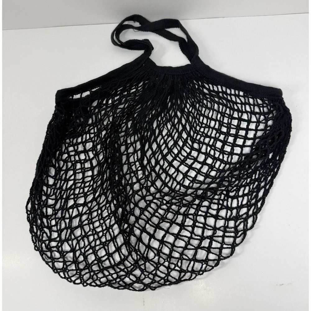 Organic 100% Cotton Produce String Bag Vegetable Black Tote Eco Friendly Farmers